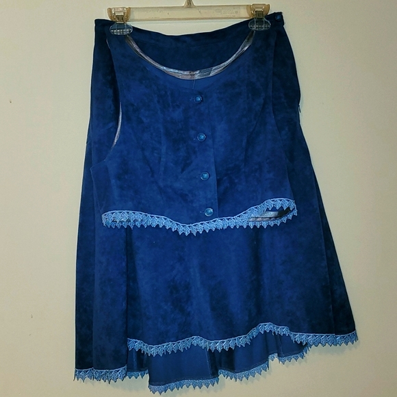 Vintage 100% cotton velour blue skirt and vest - Picture 1 of 9